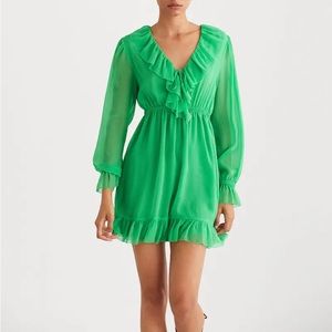 Mango green ruffle flared for and flare long sleeve mini dress